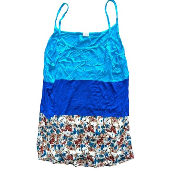 Blue Sun & Moon Spaghetti Strap Colorblock Floral Tank Top Size Large - Picture 1 of 2